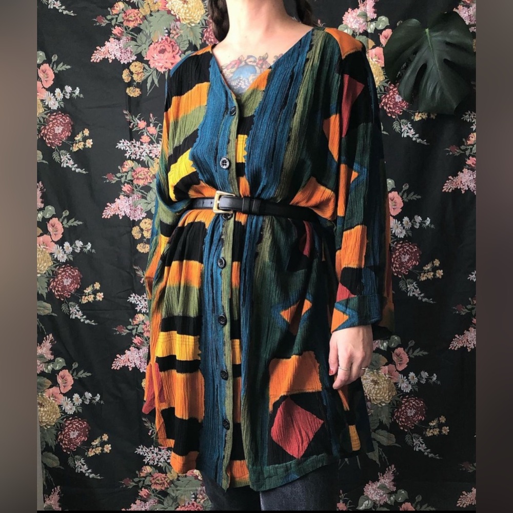 90s Vintage Button Down Shirt Dress